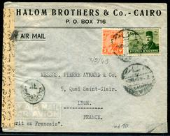 EGYPTE - N° 213A + 224 / LETTRE AVION DU CAIRE LE 3/5/1949 POUR LYON AVEC CENSURE - TB - Storia Postale