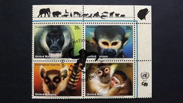 UNO-New York 1045/8 Oo/ESST, Gefährdete Arten 2007, Drill, Totenkopfäffchen, Katta, Halsbandmangabe - Used Stamps