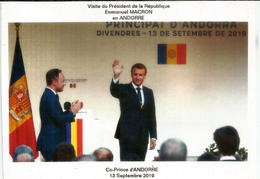 Visite Du President Macron,Co-Prince D'Andorre, Septembre 2019. Napoléon 1 Er,1 Er Co-Prince Au Dos, Avec Cachet Andorre - Lettres & Documents
