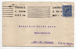 Grande Bretagne-1914--Lettre De LONDRES Pour AIX EN PROVENCE (France)....timbre Perforé  Seul Sur Lettre - Gezähnt (perforiert)