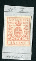 ANTICHI STATI PARMA 1857-59 15 CENT VERMIGLIO CHIARO MH SASSONE 9a CERTIFICATO - Parma