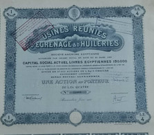 EGYPT - Usines Reunies D`Egrenage &D`Huileries 1923 - 1 Action - Textiel