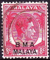 MALAYA BMA 1946 KGVI 8c Scarlet SG7a FU - Malaya (British Military Administration)