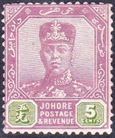 MALAYA JOHORE 1912 5 Cents Dull Purple & Sage-Green SG82 MH - Johore