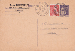 Enveloppe Paix 55 C Violet C1 Oblitérée Repîquage Bressieux - Enveloppes Repiquages (avant 1995)