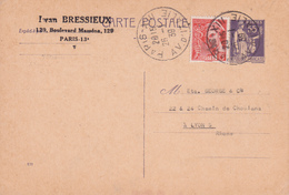 Enveloppe Paix 55 C Violet C1 Oblitérée Repîquage Bressieux - Buste Ristampe (ante 1955)