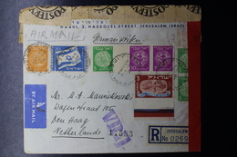 ISRAEL Mixed Stamps First Emmision Reg. Cover 1949 Jerusalem -> The Hague With DUTCH Censorlabels RRR - Storia Postale