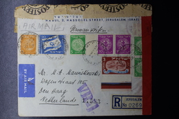 ISRAEL Mixed Stamps First Emmision Reg. Cover 1949 Jerusalem -> The Hague With DUTCH Censorlabels RRR - Briefe U. Dokumente