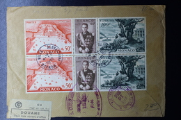 Monaco Front Of Cover With 2x Strip Mi 533 - 535 With Customslabel To USA 1946 - Cartas & Documentos