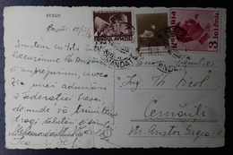 Romania Picture Postcard  Postal Use Of Tax Stamps From Bazau Cds To Carnauti 1938, Fold In Card - Cartas & Documentos