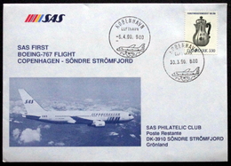 First SAS Boeing - 767 Flight Copenhagen - Søndre Strømfjord   1990 ( Lot 194 ) - Cartas & Documentos