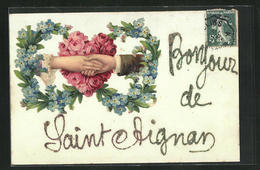 CPA Saint-Aignan, Des Fleurskranz Avec Sich Reichenden Händen - Ohne Zuordnung