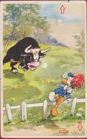 Old Original Postcard 1955 Donald Duck In Love Flowers Humour Walt Disney CPA Bull (damaged) - Other & Unclassified