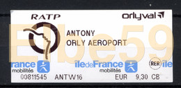 Paris, 2019, RATP, Orlyval, Ticket ANTONY-ORLY AEROPORT, Obliteré - Europa