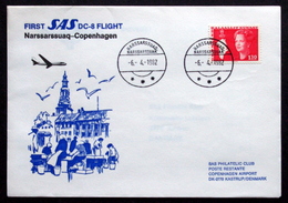 First SAS DC-8  Flight  Narssarssuaq-Copenhagen 6-4-1982 ( Lot 225 ) - Covers & Documents