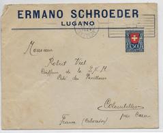 SUISSE - 1924 - PRO JUVENTUTE SEUL Sur ENVELOPPE De LUGANO => COLOMBELLES (CALVADOS) - Storia Postale