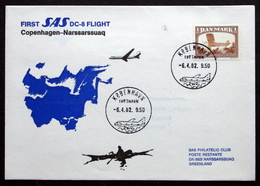 First SAS DC-8  Flight   Copenhagen /  Narssarssuaq  6-4-1982 ( Lot 225 ) - Cartas & Documentos