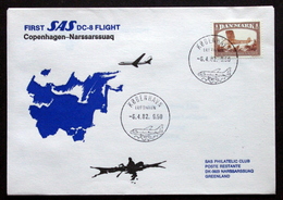 First SAS DC-8  Flight   Copenhagen /  Narssarssuaq  6-4-1982 ( Lot 225 ) - Cartas & Documentos