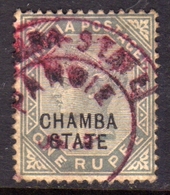 CHAMBA INDIA INDE 1887 1895 QUEEN VICTORIA REGINA VITTORIA ONE RUPEE 1r USATO USED OBLITERE' - Chamba