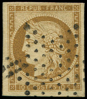 EMISSION DE 1849 - 1    10c. Bistre-jaune, Obl. ETOILE, Grandes Marges, TTB - 1849-1850 Ceres