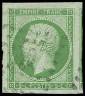 EMPIRE NON DENTELE - 12a   5c. Vert-jaune Nuance Claire, 4 Marges énormes Et Obl. Légère, Superbe. Br - 1853-1860 Napoleone III