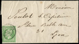 Let EMPIRE NON DENTELE - 12    5c. Vert, Tangent Au Filet à G., Obl. Càd T15 LYON 8/12/62 SEUL S. LAC Locale, TB - 1853-1860 Napoléon III.
