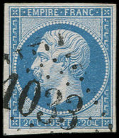 EMPIRE NON DENTELE - 14B  20c. Bleu, T II, Obl. GC 1033, Frappe Superbe - 1853-1860 Napoléon III