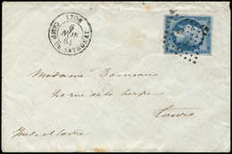 Let EMPIRE NON DENTELE - 14B  20c. Bleu Obl. Los. C.d.S S. Env., Càd LYON CAMP DE SATHONAY 6/11/61, TTB - 1853-1860 Napoléon III