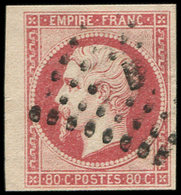 EMPIRE NON DENTELE - 17B  80c. Rose, Petit Bdf, Obl. Los. B Bâton, TTB/Superbe - 1853-1860 Napoleon III