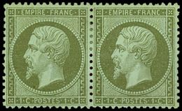 (*) EMPIRE DENTELE - 19    1c. Olive, PAIRE, Centrage Parfait, Neuf Sans Gomme, TB - 1862 Napoleone III