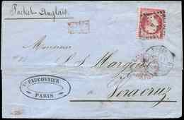 Let EMPIRE DENTELE - 24   80c. Rose, Obl. Los. D S. LSC 31/8/63 Pour VERA CRUZ, Passage London, TB - 1862 Napoleon III