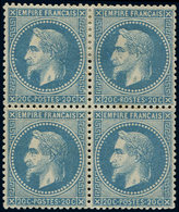 * EMPIRE LAURE - 29B  20c. Bleu, T II, BLOC De 4, Très Bien Centré, TTB - 1863-1870 Napoleon III Gelauwerd