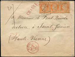 Let SIEGE DE PARIS - 38   40c. Orange, BANDE De 3 Obl. GC 2602 S. Env. CHARGE, Càd T17 NANTES 26/12/71, Le Tout En ROUGE - 1870 Belagerung Von Paris