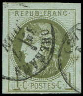 EMISSION DE BORDEAUX - 39C   1c. Olive, R III, Pos. 3, Obl. Càd T16, 3 Grandes Marges, Amorce De Voisin, TTB/Superbe - 1870 Uitgave Van Bordeaux