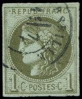 EMISSION DE BORDEAUX - 39C   1c. Olive, R III, Obl. Càd T17 MARSEILLE, TB. Br - 1870 Bordeaux Printing