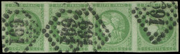 EMISSION DE BORDEAUX - 42B   5c. Vert-jaune, R II, BANDE De 4 Obl. GC 691, TB. C - 1870 Ausgabe Bordeaux