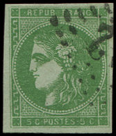 EMISSION DE BORDEAUX - 42Ba  5c. Vert-jaune Foncé, R II, 1er état, Pos. 3, Obl. GC, TB - 1870 Bordeaux Printing