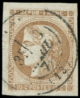 EMISSION DE BORDEAUX - 43Aa 10c. Brun Clair, R I, Marges énormes, Obl. Càd T17, TTB - 1870 Ausgabe Bordeaux