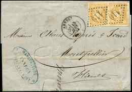 Let EMISSION DE BORDEAUX - 43Bc 10c. CITRON, R II, PAIRE Obl. GC  S. LAC, Càd T17 ANNECY 15/6/71, TTB, Certif JF Brun - 1870 Ausgabe Bordeaux