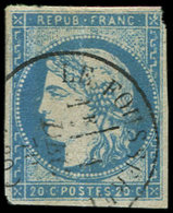EMISSION DE BORDEAUX - 44A  20c. Bleu, T I, R I, Obl. Càd T16 LE FOUSSERET, Un Angle Coupé, Frappe Superbe - 1870 Emission De Bordeaux
