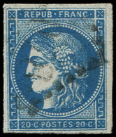 EMISSION DE BORDEAUX - 45Aa 20c. Bleu Foncé, T II, R I, Obl. GC, TB - 1870 Bordeaux Printing
