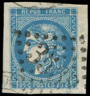 EMISSION DE BORDEAUX - 46B  20c. Bleu, T III, R II, Petit Bdf, Amorce De Voisin à Gauche, Obl. GC 3568, TTB/Superbe - 1870 Emission De Bordeaux