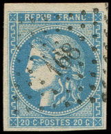 EMISSION DE BORDEAUX - 46B  20c. Bleu, T III, R II, Obl. PC Du GC 168 D'ARMENTIERES, TTB - 1870 Ausgabe Bordeaux