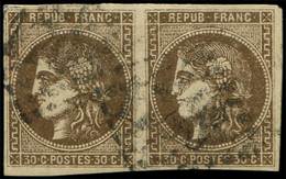 EMISSION DE BORDEAUX - 47   30c. Brun, PAIRE Oblitérée GC, TB. Br - 1870 Uitgave Van Bordeaux