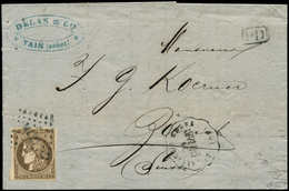 Let EMISSION DE BORDEAUX - 47   30c. Brun, Obl. Amb. ML2e S. LAC, Conv. ST VALLIER S RHONE St R. TAR, Arr. ZURICH 21/8/7 - 1870 Bordeaux Printing