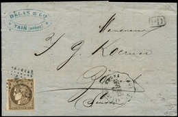 Let EMISSION DE BORDEAUX - 47   30c. Brun, Obl. Amb. ML2e S. LAC, Conv. ST VALLIER S RHONE St R. TAR, Arr. ZURICH 21/8/7 - 1870 Ausgabe Bordeaux