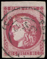 EMISSION DE BORDEAUX - 49   80c. Rose, Très Belles Marges, Obl. Càd T17, TTB - 1870 Uitgave Van Bordeaux