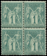 ** TYPE SAGE - 61    1c. Vert, BLOC De 4, Bien Centré Et TB. S - 1876-1878 Sage (Typ I)