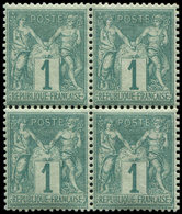 ** TYPE SAGE - 61    1c. Vert, BLOC De 4, Bien Centré Et TB. S - 1876-1878 Sage (Type I)