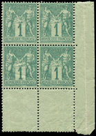 ** TYPE SAGE - 61    1c. Vert, BLOC De 4 Cdf, G. Lég. Craquelée, TB - 1876-1878 Sage (Typ I)